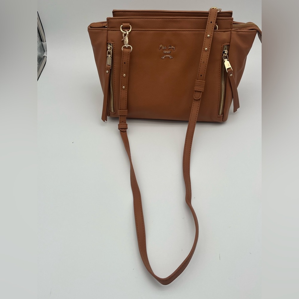 Miss Fong Cross Body mini Diaper bag chestnut brown multi pocket purse Read-FLAW - Picture 11 of 13